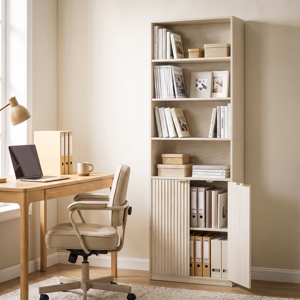 Homcom Gold 6-Tier Tall Bookcase With Adjustable Shelf Cabinet, Oak - 24 - Image 5