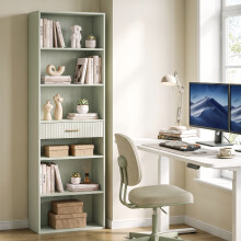 HOMCOM Tall Bookcase with Cubes, 7-Tier Bookshelf with Drawer, Light Green