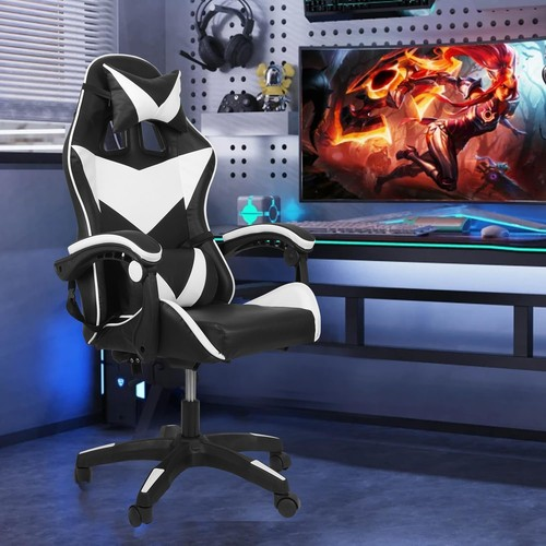 Gaming Chair Office Computer Height-Adjustable With Lumbar Cushion Office White 1