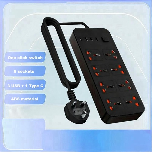 Extension Lead Cable Electric Mains Power 8 Gang 3 USB 1 Type-C Port Plug Socket 1