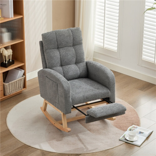 Grey Waffle Rocking Chair with Footrest 1
