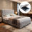 Double Bed 4ft6 with Fabric Upholstered Storage Bed Slatted Base Grey King Size 2