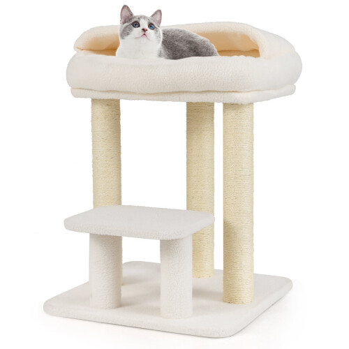 Cat Tree with Sisal Posts and Plush Top Perch, White 1