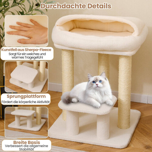 Cat Tree with Sisal Posts and Plush Top Perch, White 2
