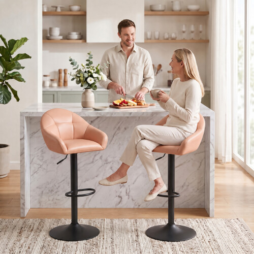 Homcom HOMCOM Bar Stools Adjustable Height Backrest Set of 2, Brown 1