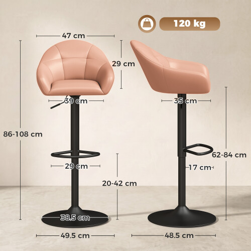 Homcom HOMCOM Bar Stools Adjustable Height Backrest Set of 2, Brown 2