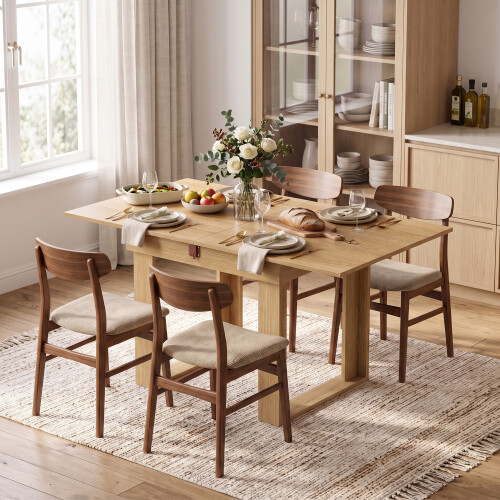Homcom HOMCOM Modern Folding Dining Table for 4 Under-Table Storage 140cm Oak 1