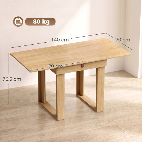 Homcom HOMCOM Modern Folding Dining Table for 4 Under-Table Storage 140cm Oak 2