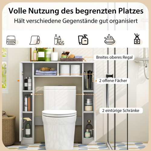 Opbergkastje boven het toilet, verstelbare planken, wit 2