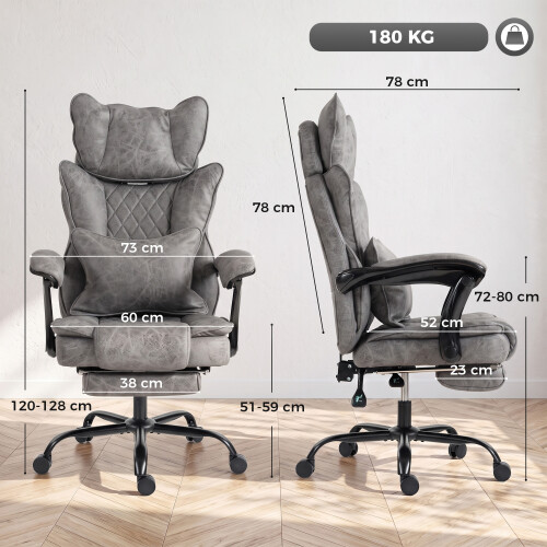Homcom HOMCOM Big and Tall Office Chair with Lumbar Support, Grey 2