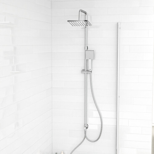 NES Home Nes Home Exposed Sqaure Shower Mixer Handset & Riser Rail Kit Chrome