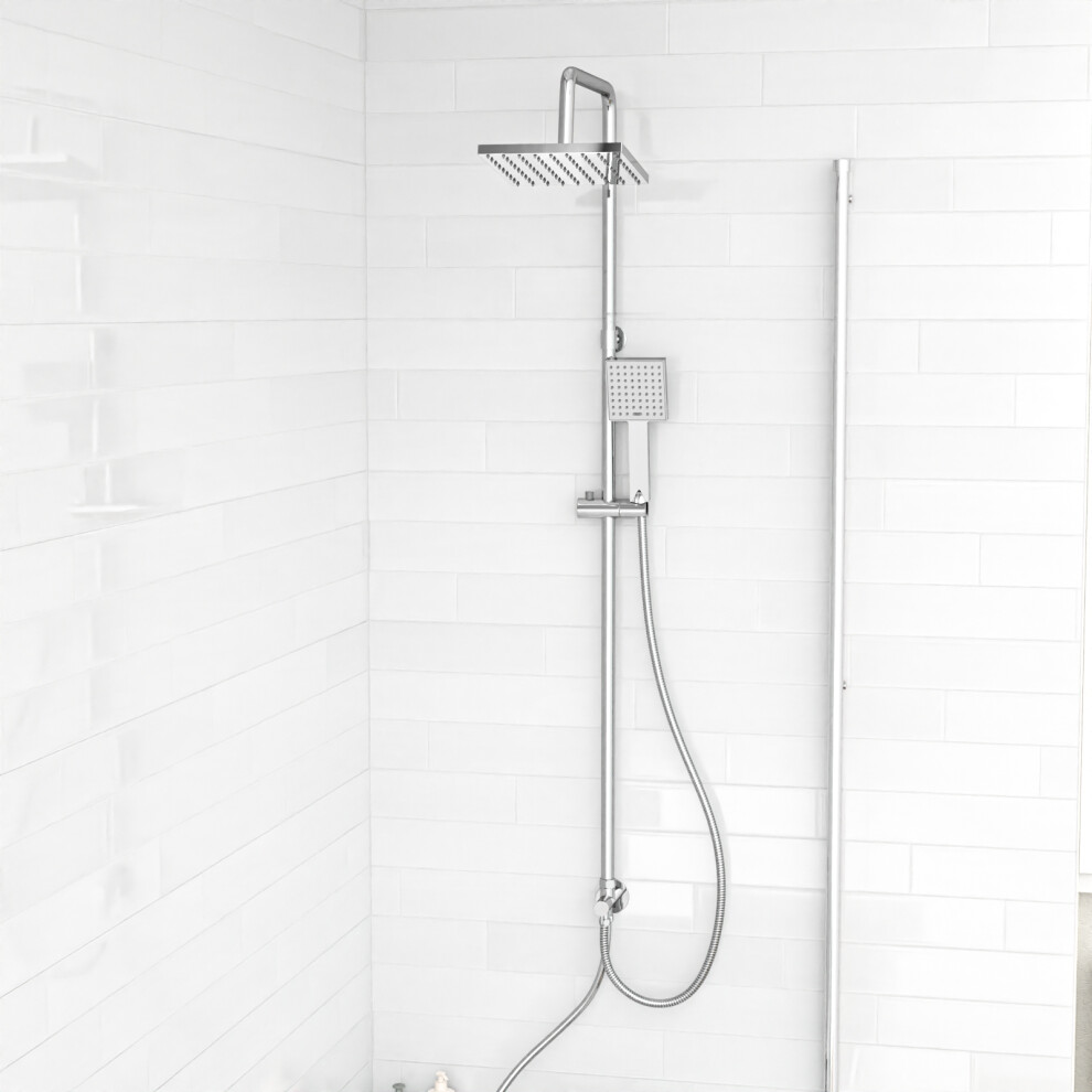 Nes Home Exposed Sqaure Shower Mixer Handset & Riser Rail Kit Chrome 6229383520453
