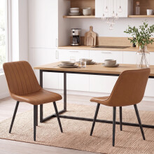 HOMCOM Faux Leather Upholstered Kitchen Chairs with Metal Legs, Brown