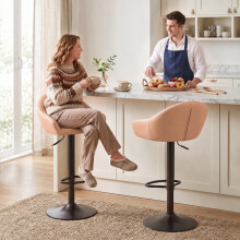 HOMCOM Bar Stools Adjustable Height Backrest Set of 2, Brown