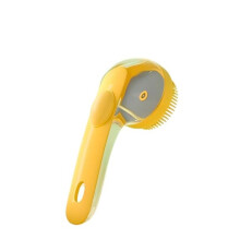 3-in-1 huisdierborstel met shampoodispenser, zachte siliconenborstelharen en massagefunctie, ergonomische handgreep, voor honden en katten, geel