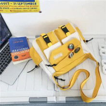 (Yellow No badge) Harajuku Men Nylon Crossbody Bags for Women Messenger Bag Girls School Book Bags Youth Canvas Handbags Shoulder Bag Sac Bolsas