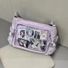 (Purple) New Japan Style Transparent Postcard Display Shoulder Women Badge DIY Decoration Crossbody Bag Anime Expo Class Tote Itabag