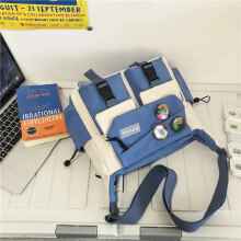 (Blue No badge) Harajuku Men Nylon Crossbody Bags for Women Messenger Bag Girls School Book Bags Youth Canvas Handbags Shoulder Bag Sac Bolsas