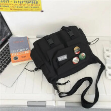(Black No badge) Harajuku Men Nylon Crossbody Bags for Women Messenger Bag Girls School Book Bags Youth Canvas Handbags Shoulder Bag Sac Bolsas