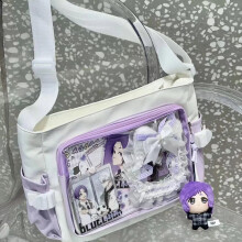 (Purple and White) New Japan Style Transparent Postcard Display Shoulder Women Badge DIY Decoration Crossbody Bag Anime Expo Class Tote Itabag