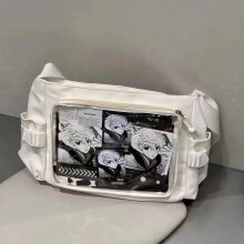 (White) New Japan Style Transparent Postcard Display Shoulder Women Badge DIY Decoration Crossbody Bag Anime Expo Class Tote Itabag