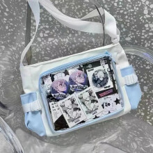 (Blue and White) New Japan Style Transparent Postcard Display Shoulder Women Badge DIY Decoration Crossbody Bag Anime Expo Class Tote Itabag