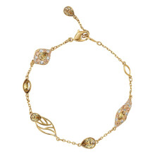 Gold Multi-Cut Champagne Crystal Leaf Charm Bracelet, Elegant Ladies Stackable Wrist Chain 5511814