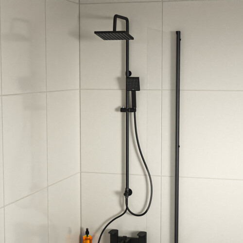 NES Home Nes Home Square Shower Mixer Handset & Riser Rail Kit Matte Black