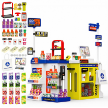 Kids Supermarket Cafe Playset 67PCS Grocery Store Pretend Toy with Cash Register Scanner Coffee Machine Dessert Accessories RolePlay Shopping Set
