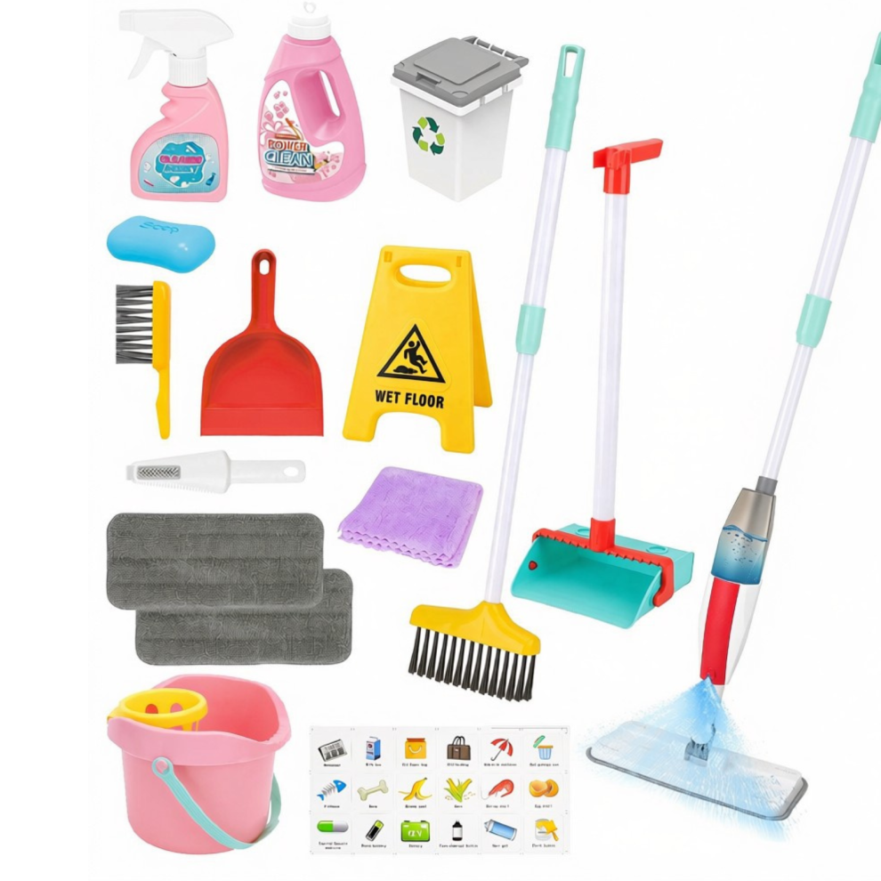 Photos - Other Toys Deao Toys Kids Cleaning Toy Set Pretend Play Cleaning Kit with Spray Mop Broom Dustpan Recycling Bin & Accessories Household RolePlay 