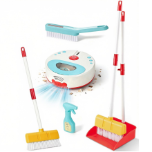 Kids Cleaning Toy Set 5PCS Pretend Housekeeping Kit with Robot Vacuum, Broom & Dustpan RolePlay Cleaning Supplies