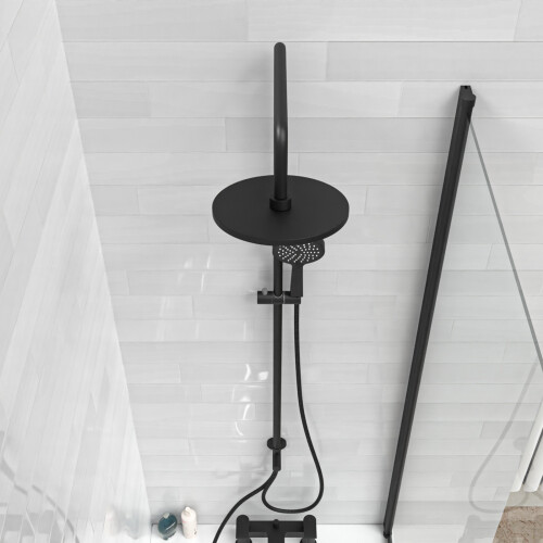 NES Home Nes Home Round Shower Mixer Handset & Riser Rail Kit Matte Black 2