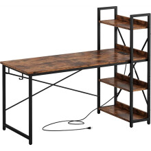 4 Tier Industrial Look Wooden Reversible Computer Study Writing Table Desk Work Station FOr PC Desktop With UK Sockets & USB Ports