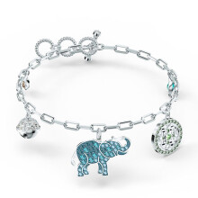 Silver Blue Crystal Elephant Multi Charm Bracelet, Lucky Boho Ladies Stackable Wrist Chain 5521444