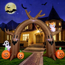 (European regulations) Uppblåsbar Halloween-dekoration med 2,4 m död trädbåge och pumpa, LED-motiv