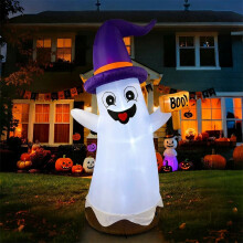 (US regulations) 2,4 m søt hvit trollmannsspøkelse LED-lys oppblåsbar Halloween utendørs gårdsplassdekor