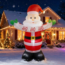 (European regulations) 1.8m LED Lit Inflatable Classic Santa Claus Holding Banner Outdoor Christmas Yard Decor