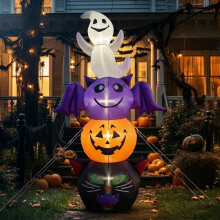 (European regulations) 1,8 m Halloween Uppblåsbar Spökfladdermus Svart Katt Pumpa Staplad LED Trädgårdsfestdekoration