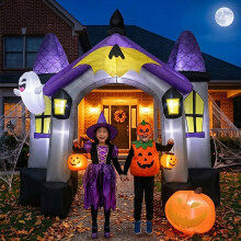 (British regulations) 2.4M Giant Inflatable Halloween Haunted House Castle Arch LED Pumpkin Ghost Yard Decor