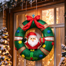(US regulations) Uppblåsbar jultomte utomhus som kikar genom girlang med inbyggda LED-lampor, fönsterdekoration