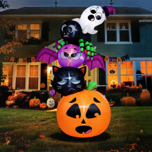 (British regulations) 1,8 m Halloween Uppblåsbar LED Trädgårdsdekor Staplad Pumpa Svart Katt Fladdermus Spindel Spöke Fest