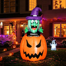 (Australian regulations) 1.5m Halloween Inflatable Pumpkin Witch LED Lit Outdoor Decoration Liftable Fun Creative