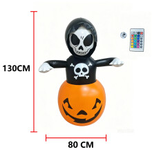 (Skeleton pumpkin with light, 130CM) Garden Outdoor Halloween Tumbler Inflatable Pumpkin Skull Shape Ornament Lights