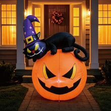 (US regulations) 1,2 m Halloween Uppblåsbar Svart Katt Pumpa LED-ljus Utomhus Trädgård Gräsmatta Festdekoration