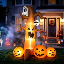 (European regulations) 2.4m Halloween Inflatable Scary Ghost Pumpkin Tree Outdoor Lawn Luminous Ornaments