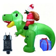 (European regulations) Oppblåsbar julenisse med LED-lys og dinosaur til jul i hagen, 1,8 m