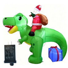 (US regulations) Inflatable Santa Claus Riding Dinosaur LED Lighted Christmas Garden Holiday Ornaments 1.8m