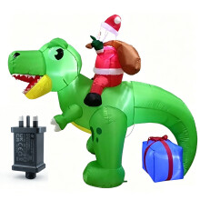 (British regulations) Oppblåsbar julenisse med LED-lys og dinosaur til jul i hagen, 1,8 m
