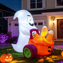(Australian regulations) 1.5m Halloween Inflatable GhostPumpkinCar Model LEDLight CandyCorn Cartoon GardenOrnament