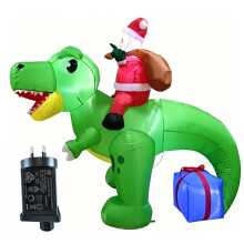 (Australian regulations) Babbo Natale gonfiabile a cavallo di un dinosauro, con luci LED, decorazioni natalizie da giardino, 1,8 m